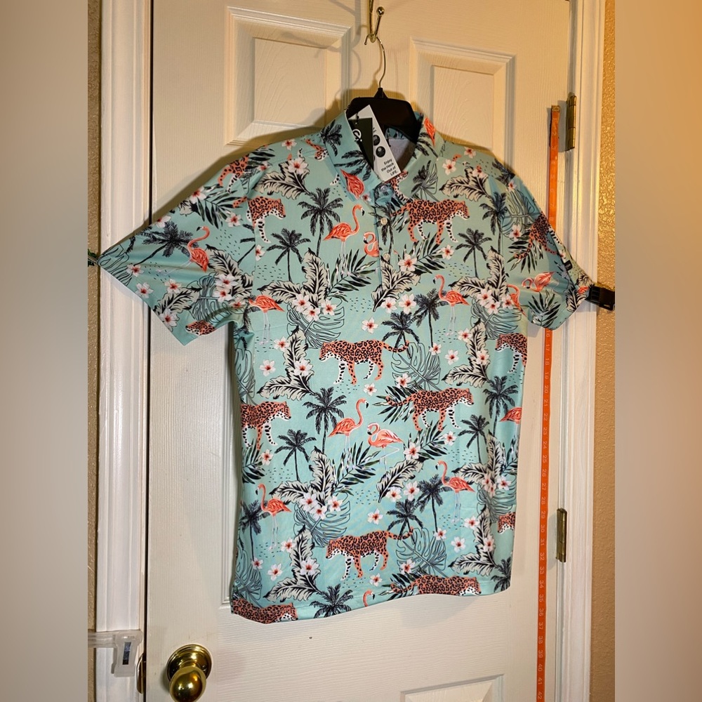 Greenside Golf Men’s Sz M Polo Shirt African Oasis Jungle Light Green NWT $50